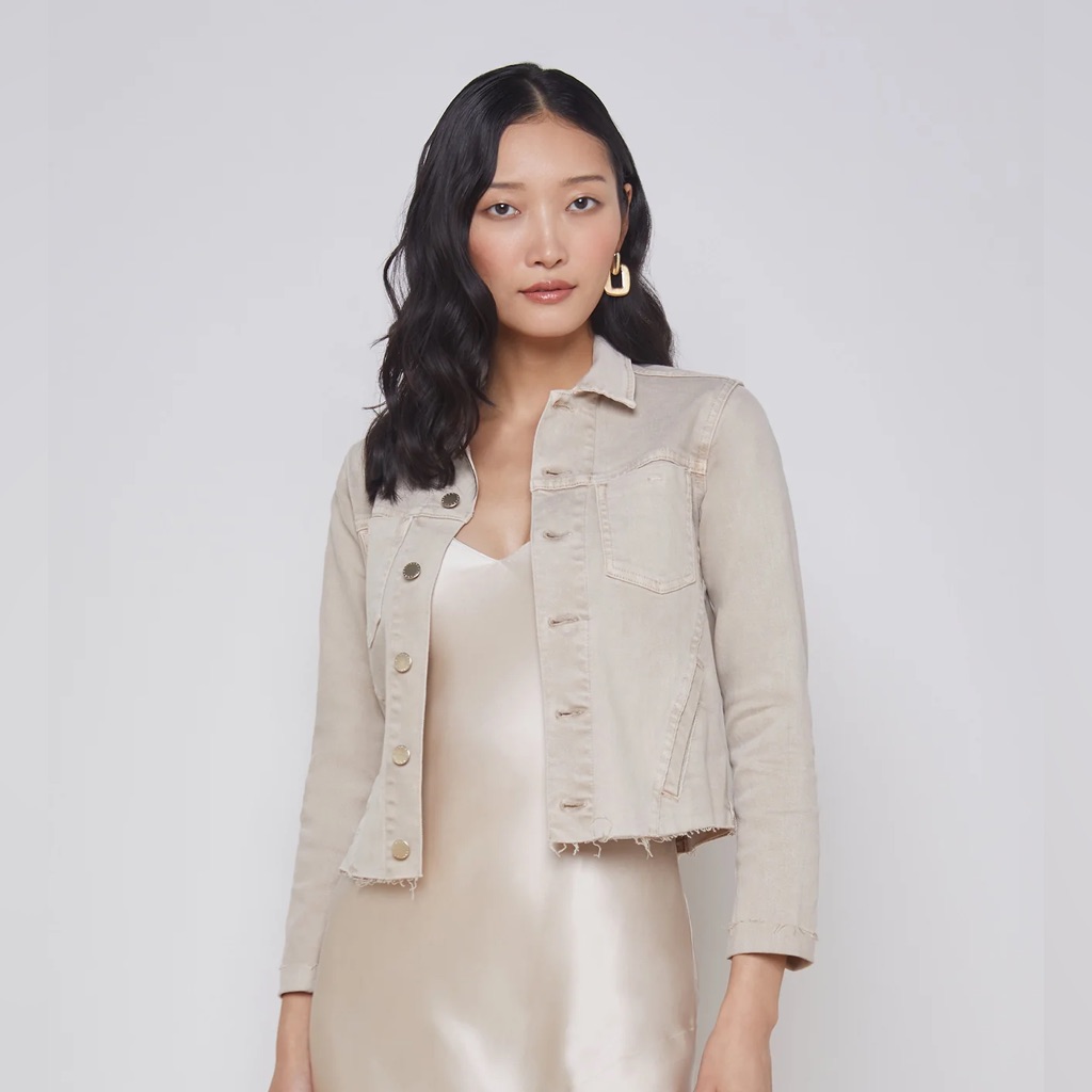 L’agence Janelle Jean Jacket In Biscuit (Khaki Beige Tan), Size Extra Large (Xl)